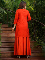 Orange cotton silk palazzo set with dupatta