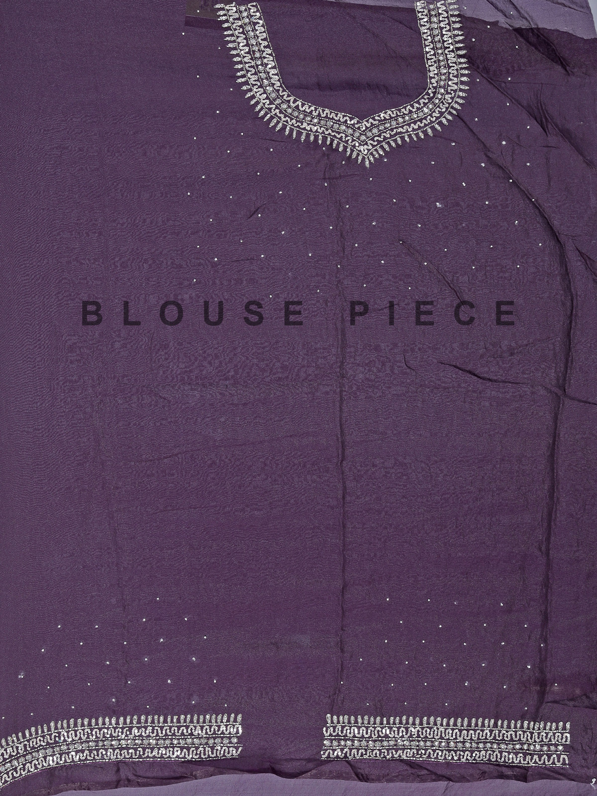 Dark purple dola silk saree with cutdana and diamond detailing