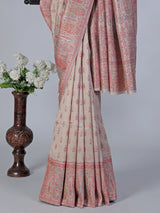 Beige pashmina silk saree with zari motifs