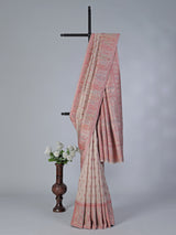 Beige pashmina silk saree with zari motifs