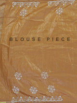 Dark beige cruss tissue silk saree with bead embellishments