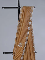 Dark beige cruss tissue silk saree with bead embellishments