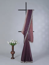 Dark purple semi tissue silk saree with zardosi diamond work