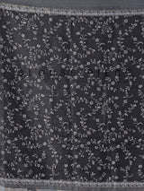 Charcoal black printed pashmina silk saree for festive events