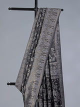 Charcoal black printed pashmina silk saree for festive events