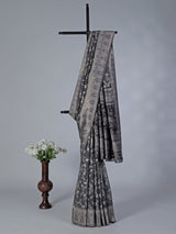 Charcoal black printed pashmina silk saree for festive events