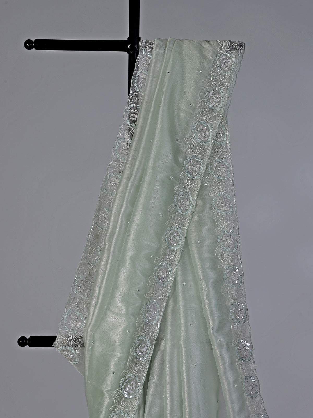 Pista green tissue silk diamond saree