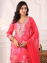 Pink cotton silk printed festive sharara set