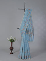 Sky blue floral cotton silk saree