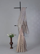 Peach grey semi tissue silk zardosi saree