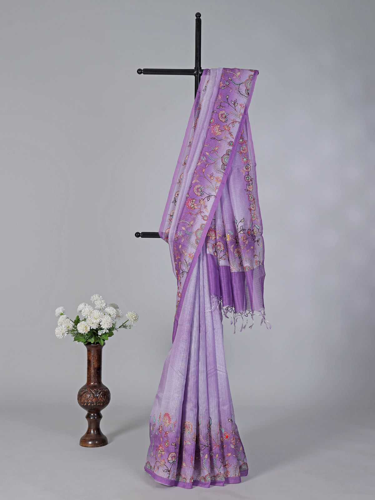 Purple semi tusser silk saree
