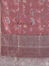 Brown floral printe and mirror work saree