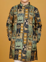 Mint green printed cotton kurta churidar suit