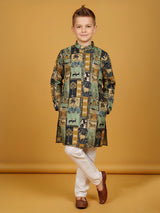 Mint green printed cotton kurta churidar suit