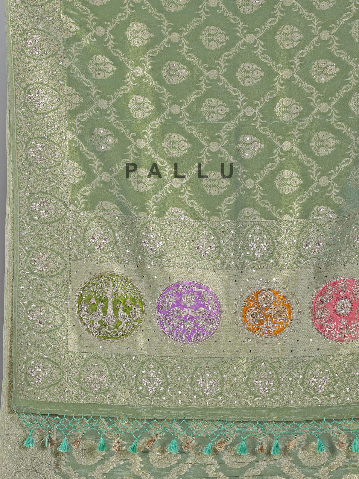 Pista green shimmer dola silk saree