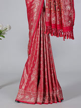 Red semi kanjivaram silk wedding wear saree