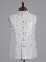 White cotton silk waistcoat with embroidery