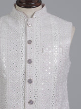 White cotton silk waistcoat with embroidery