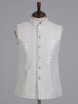 Beige embroidered cotton silk waistcoat