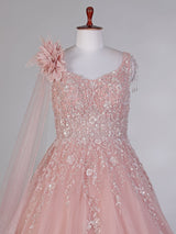 Pink net designer gown with sequins and beads work