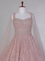 Onion pink net designer gown with diamond work