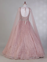 Onion pink net designer gown with diamond work