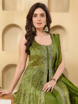 Mehendi green bandhej printed palazzo suit