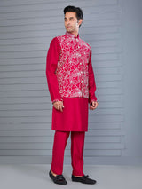 Magenta silk aabla and thread work waistcoat set