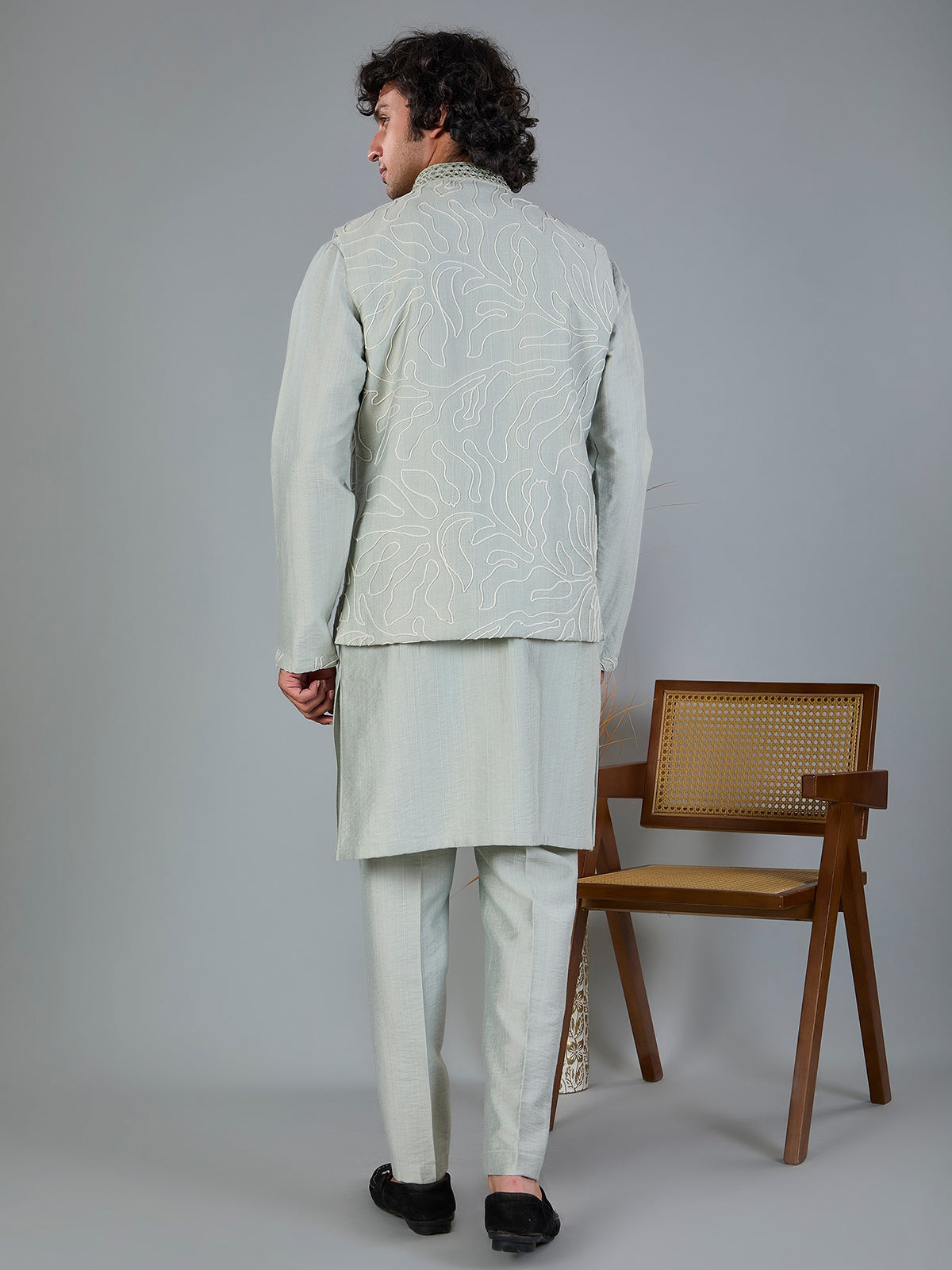 Light sage green silk waistcoat set
