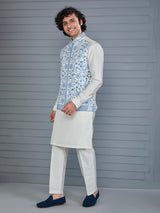 Off white silk embroidered work waistcoat set