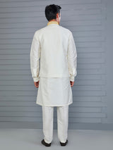 Yellow and off white silk festive waistcoat set