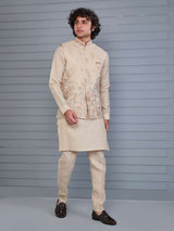 Beige silk embroidered wedding waistcoat set