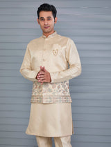 Classic beige silk wedding wear waistcoat set