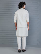 White rayon cotton resham and sequin waistcoat set