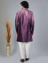 Pastel purple shaded velvet indowestern set