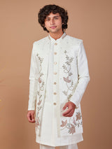 Off white silk jacket style indowestern set