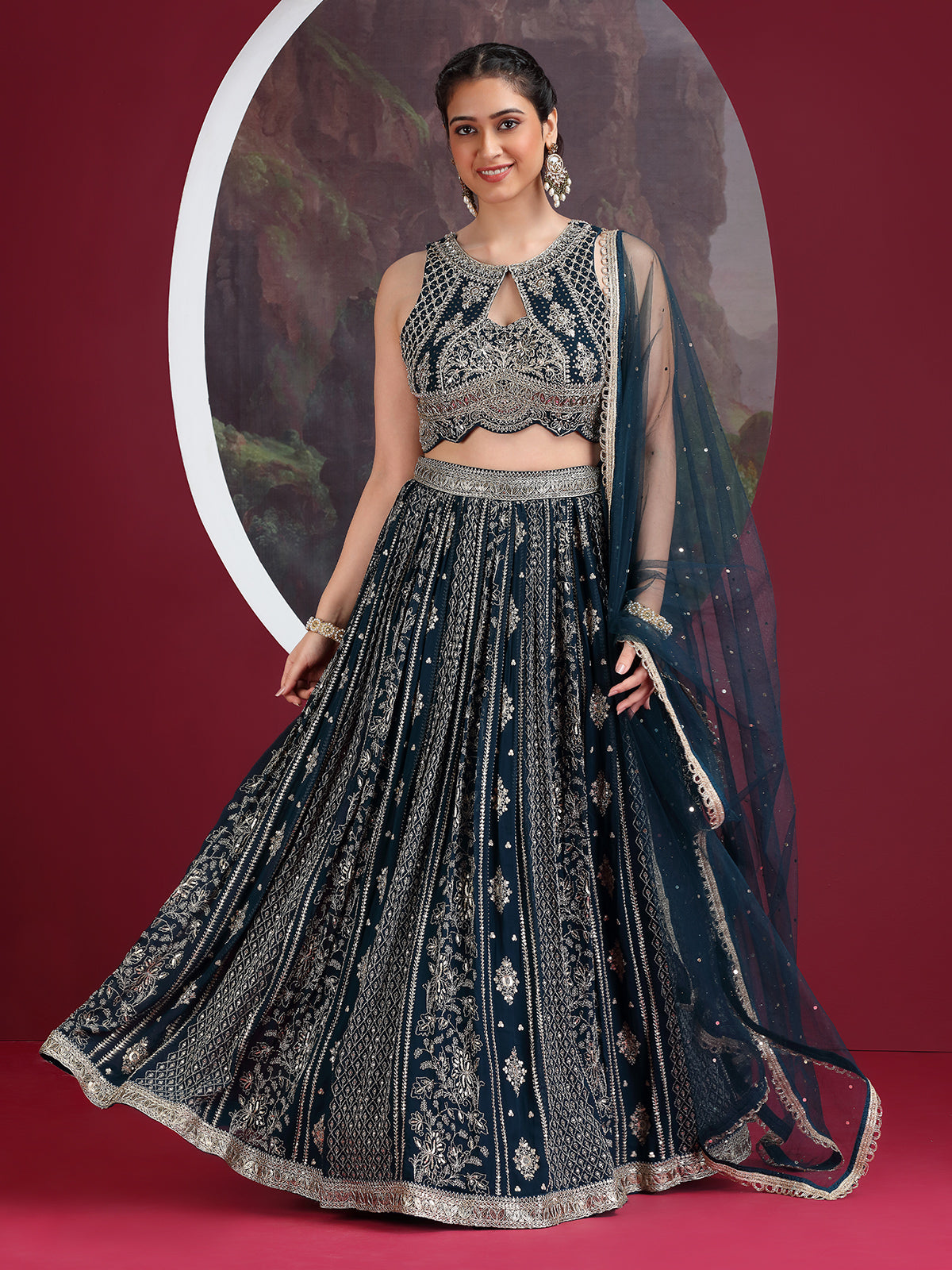Rama blue designer lehenga choli With dupatta