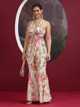 Cream printed designer palazzo suit