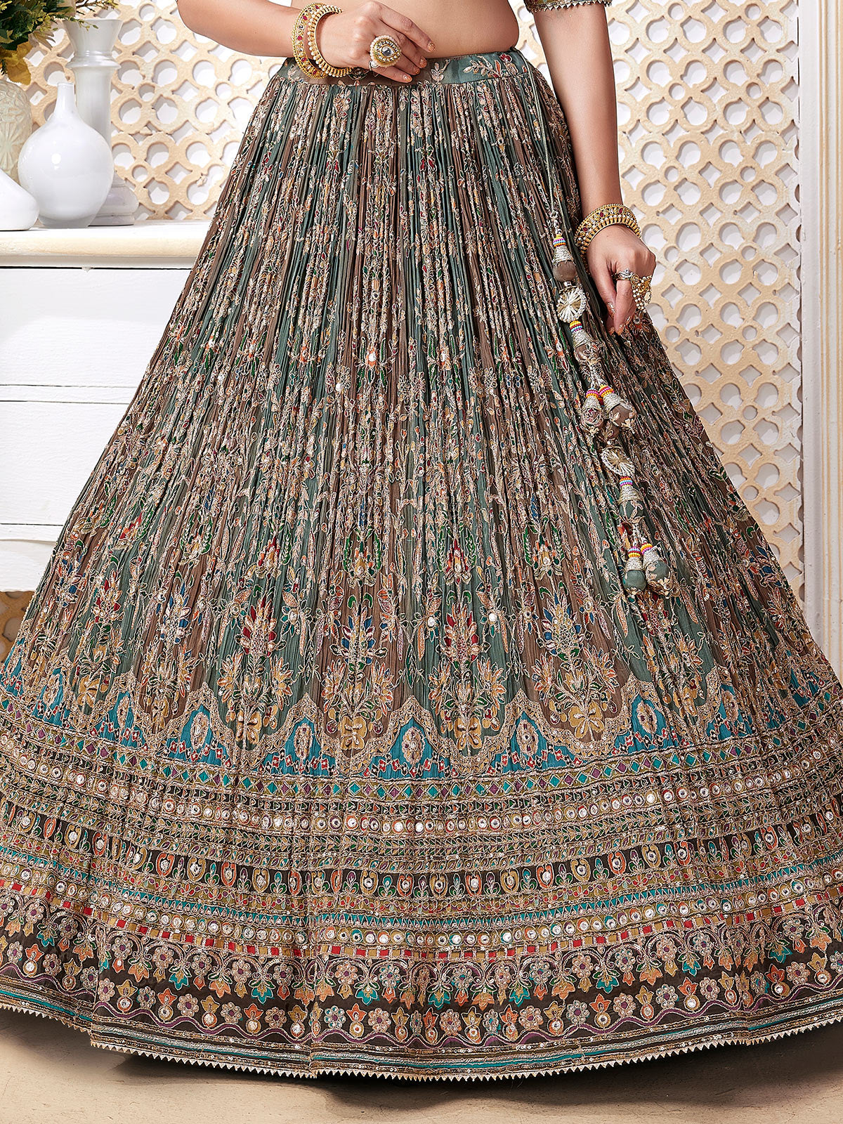 Multicolor printed v neck lehenga choli