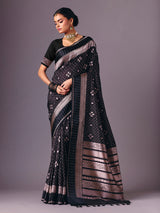 Black semi silk zari work saree