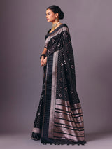 Black semi silk zari work saree