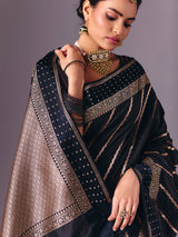 Black semi silk classic zari work saree