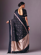 Black semi silk zari work party wear saree