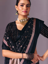 Black semi silk zari work party wear saree