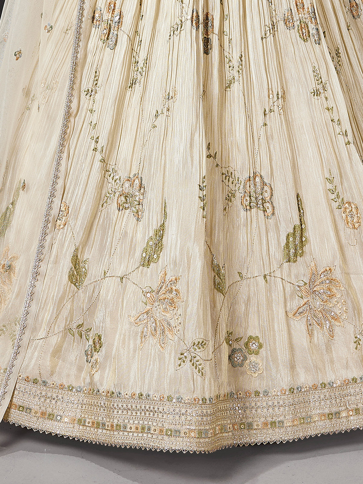 Cream embellished anarkali silk suit