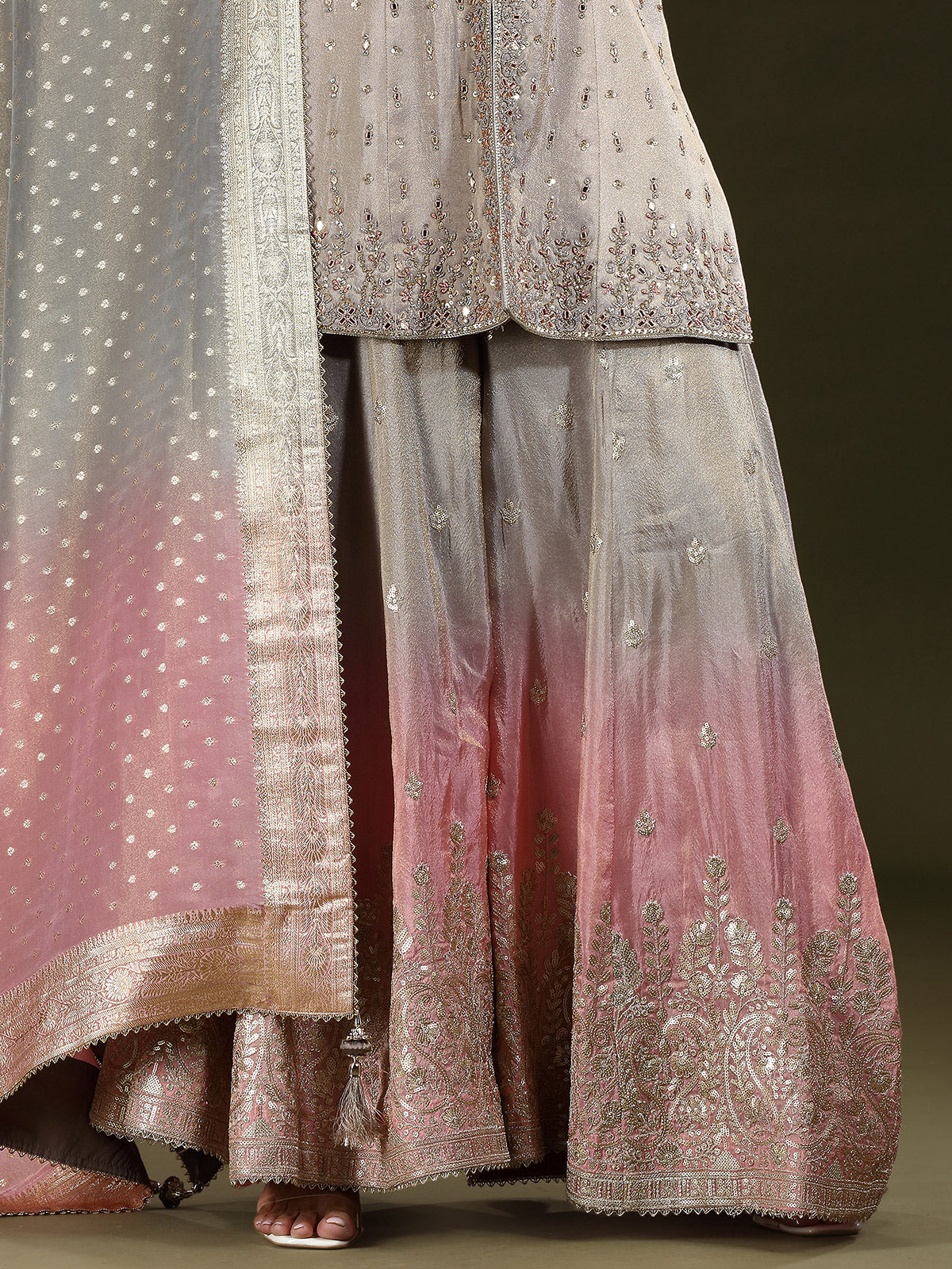 Grey and pink shaded palazzo suit