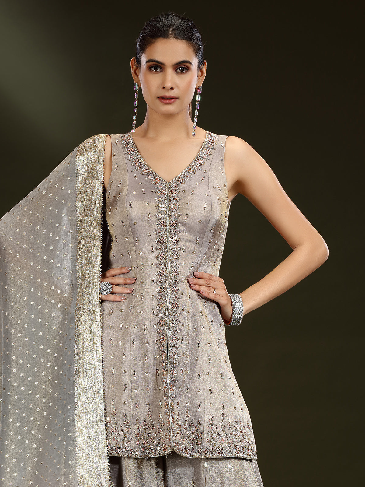 Grey and pink shaded palazzo suit
