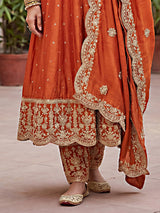 Orange pakistani anarkali style silk salwar suit