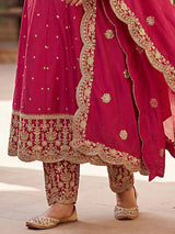 Maroon pakistani anarkali style silk salwar suit