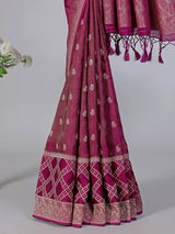 Purple zari butti work dola silk saree
